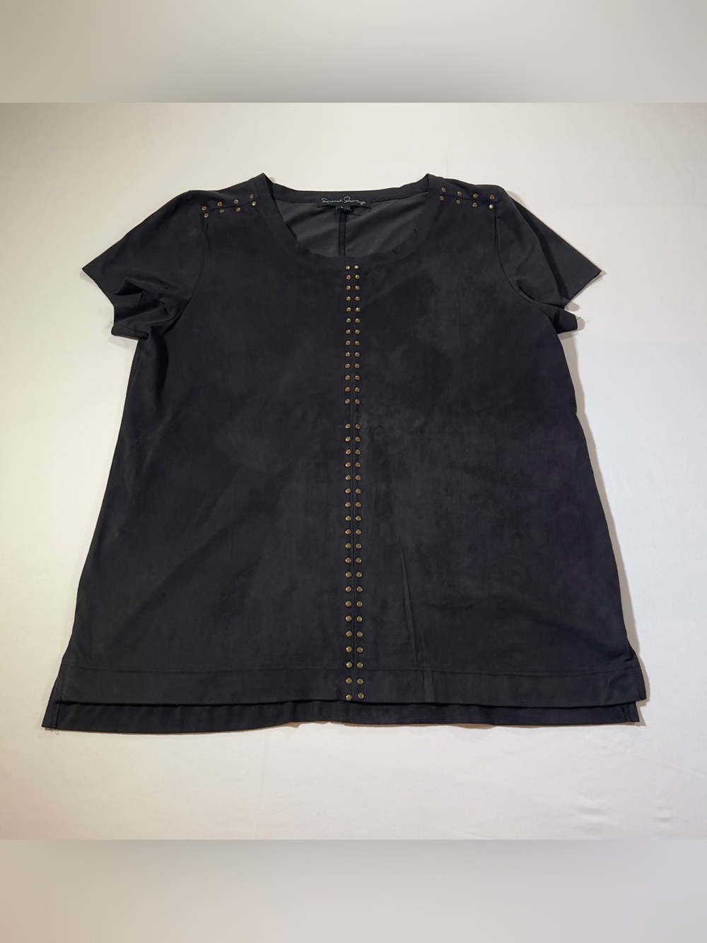French Laundry Black Short Sleeve Top with Center Stud Trim